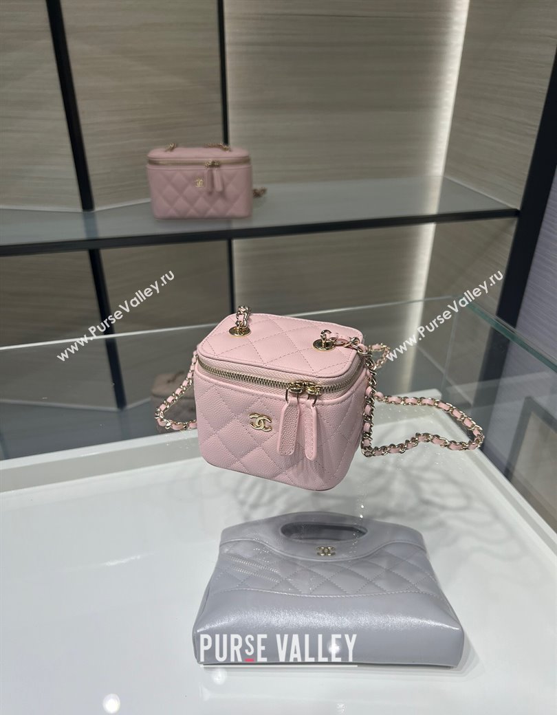 Chanel Grained Shiny Calfskin Classic Small Vanity with Chain Light Pink 2025 AP1340 (yezi-250812083)