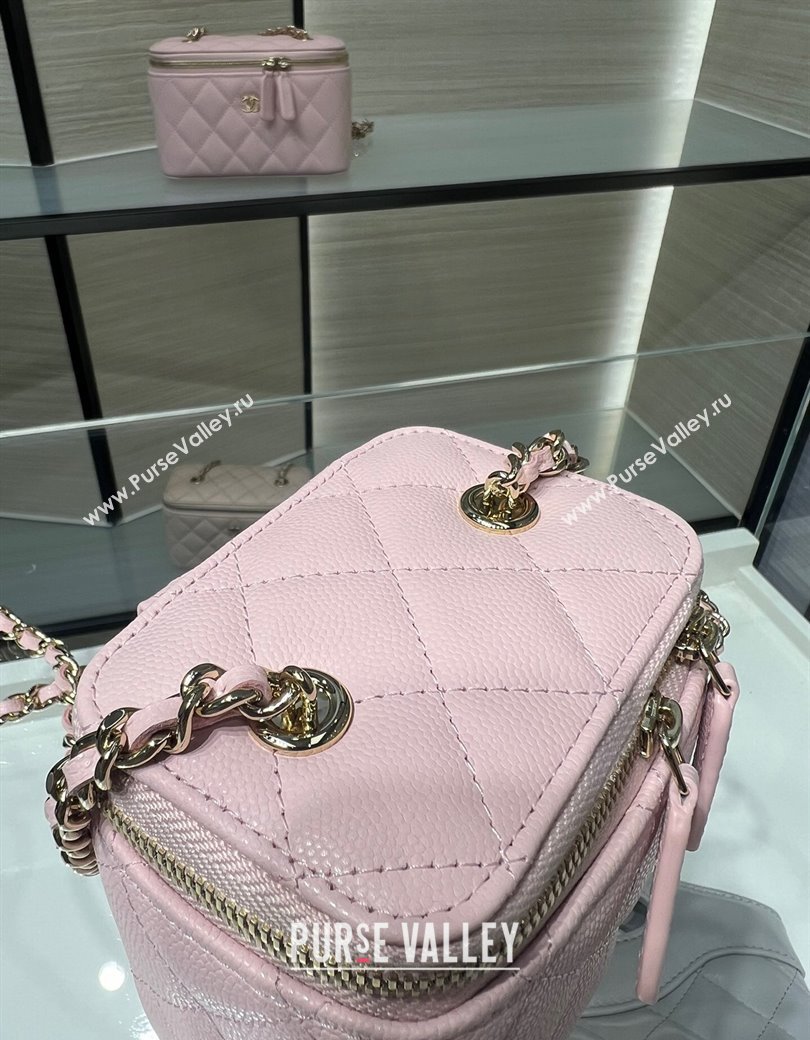 Chanel Grained Shiny Calfskin Classic Small Vanity with Chain Light Pink 2025 AP1340 (yezi-250812083)
