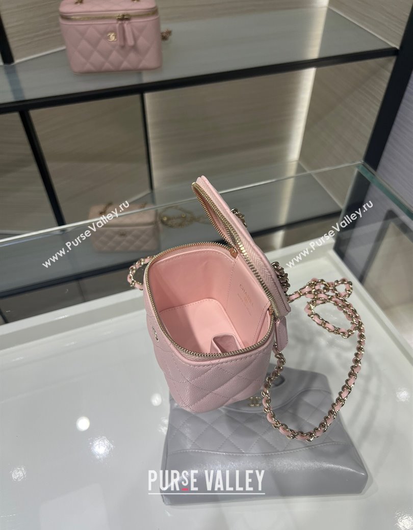 Chanel Grained Shiny Calfskin Classic Small Vanity with Chain Light Pink 2025 AP1340 (yezi-250812083)