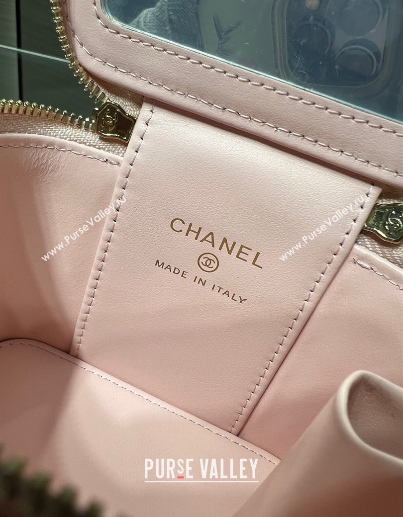 Chanel Grained Shiny Calfskin Classic Small Vanity with Chain Light Pink 2025 AP1340 (yezi-250812083)