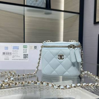 Chanel Grained Shiny Calfskin Classic Small Vanity with Chain Light Blue 2025 AP1340 (yezi-250812084)