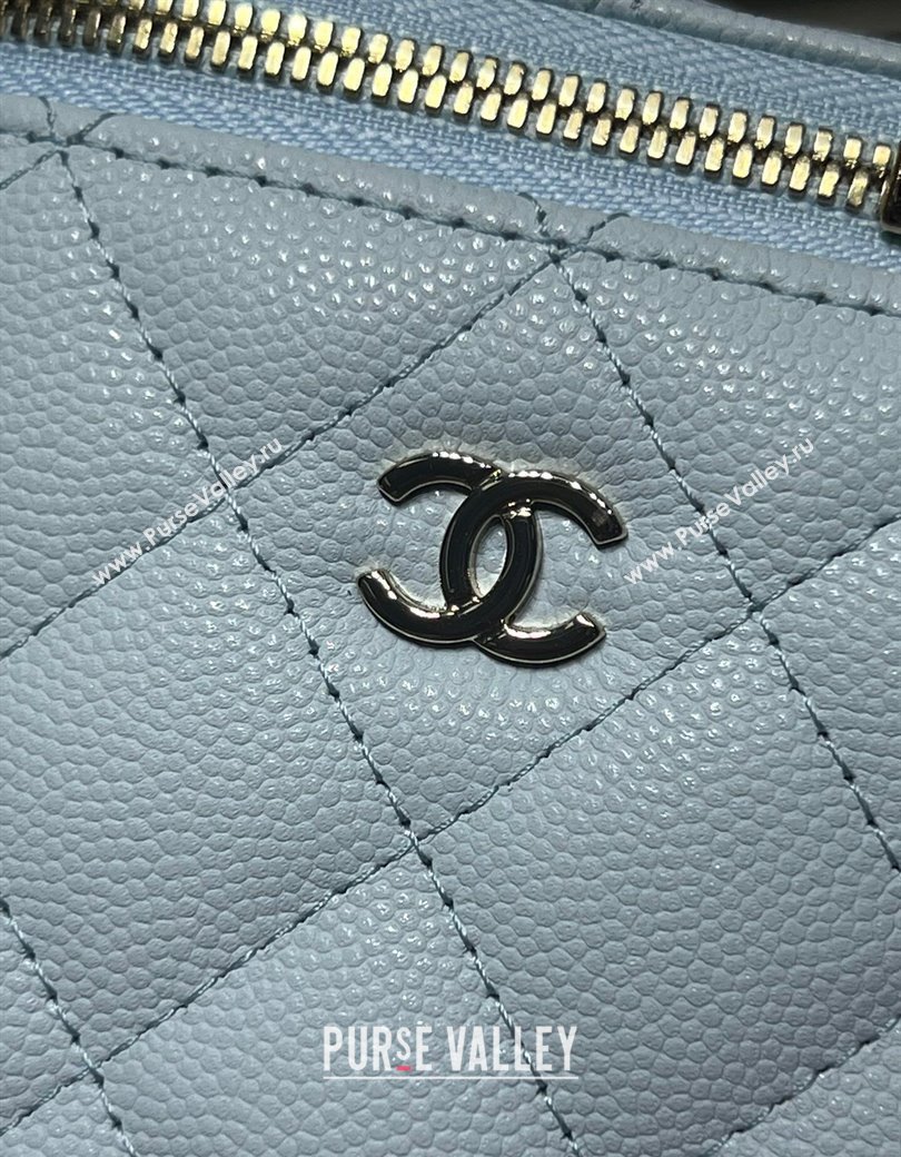 Chanel Grained Shiny Calfskin Classic Small Vanity with Chain Light Blue 2025 AP1340 (yezi-250812084)