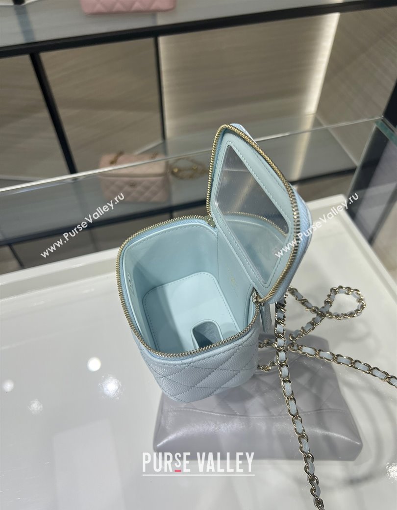 Chanel Grained Shiny Calfskin Classic Small Vanity with Chain Light Blue 2025 AP1340 (yezi-250812084)