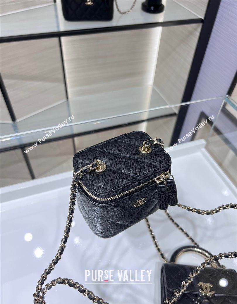Chanel Grained Shiny Calfskin Classic Small Vanity with Chain Black 2025 AP1340 (yezi-250812086)