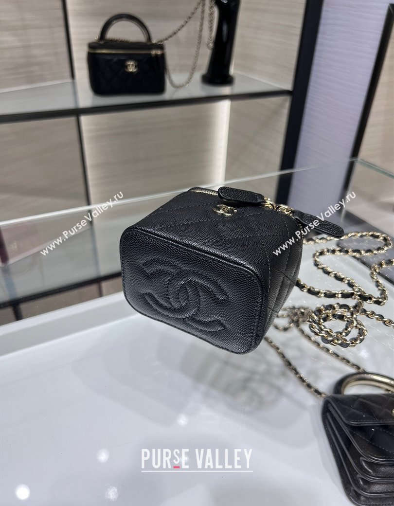Chanel Grained Shiny Calfskin Classic Small Vanity with Chain Black 2025 AP1340 (yezi-250812086)