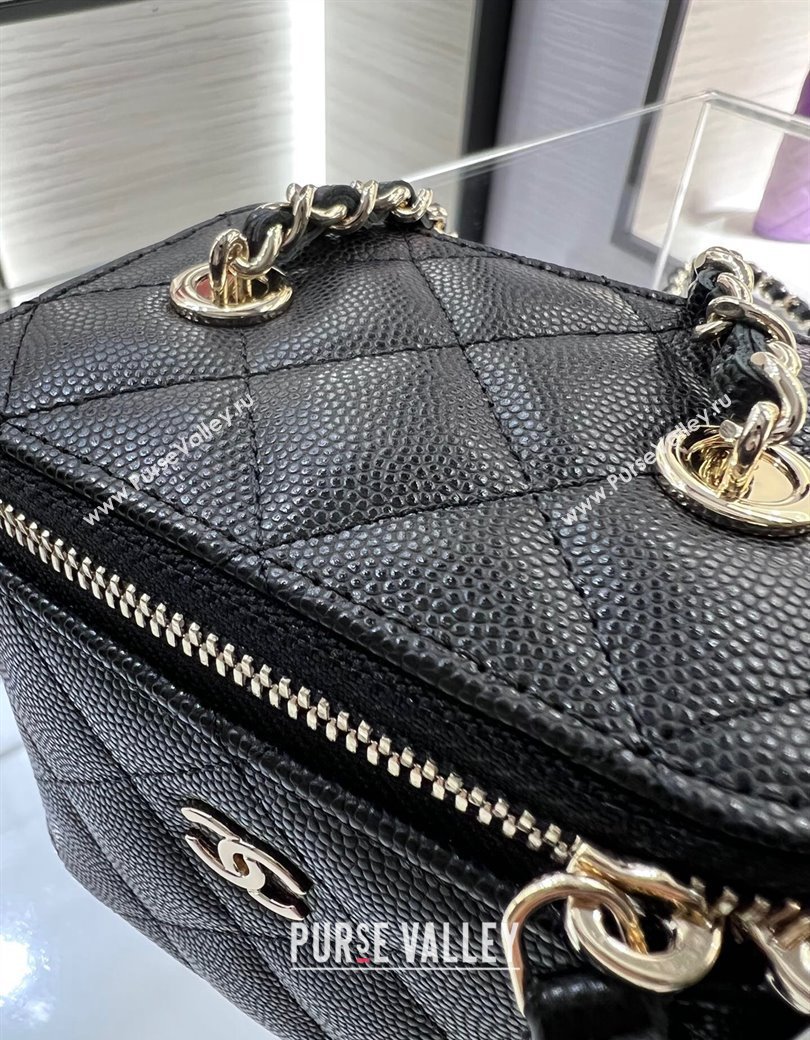 Chanel Grained Shiny Calfskin Classic Small Vanity with Chain Black 2025 AP1340 (yezi-250812086)
