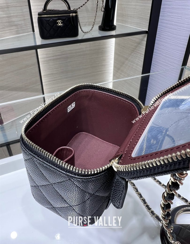 Chanel Grained Shiny Calfskin Classic Small Vanity with Chain Black 2025 AP1340 (yezi-250812086)