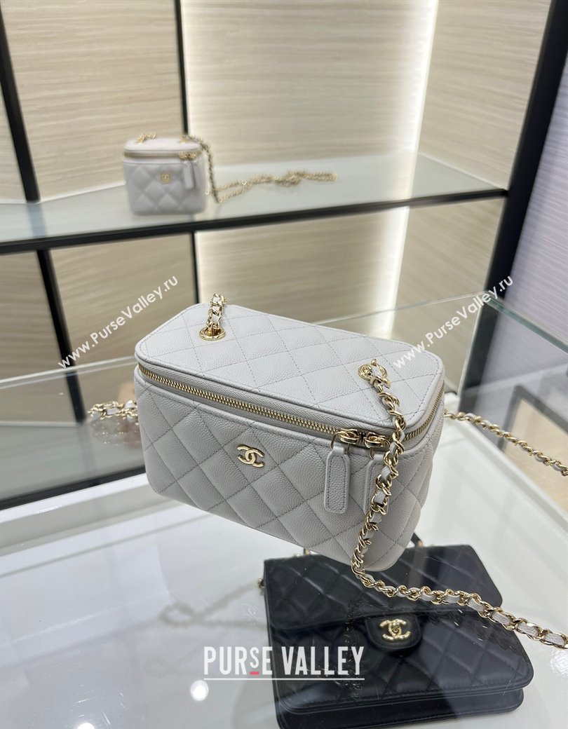 Chanel Grained Shiny Calfskin Classic Large Vanity with Chain Grey 2025 AP1341 (yezi-250812087)
