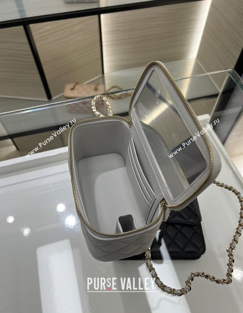 Chanel Grained Shiny Calfskin Classic Large Vanity with Chain Grey 2025 AP1341 (yezi-250812087)