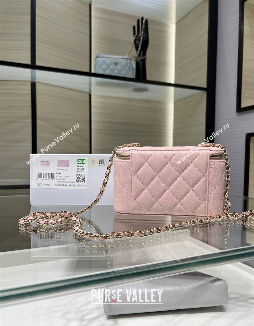 Chanel Grained Shiny Calfskin Classic Large Vanity with Chain Light Pink 2025 AP1341 (yezi-250812088)