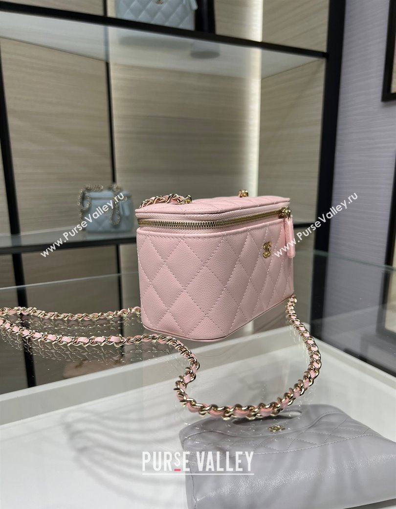 Chanel Grained Shiny Calfskin Classic Large Vanity with Chain Light Pink 2025 AP1341 (yezi-250812088)