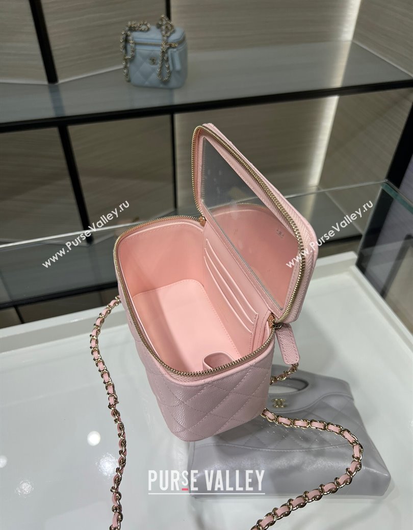 Chanel Grained Shiny Calfskin Classic Large Vanity with Chain Light Pink 2025 AP1341 (yezi-250812088)