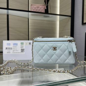 Chanel Grained Shiny Calfskin Classic Large Vanity with Chain Light Blue 2025 AP1341 (yezi-250812089)