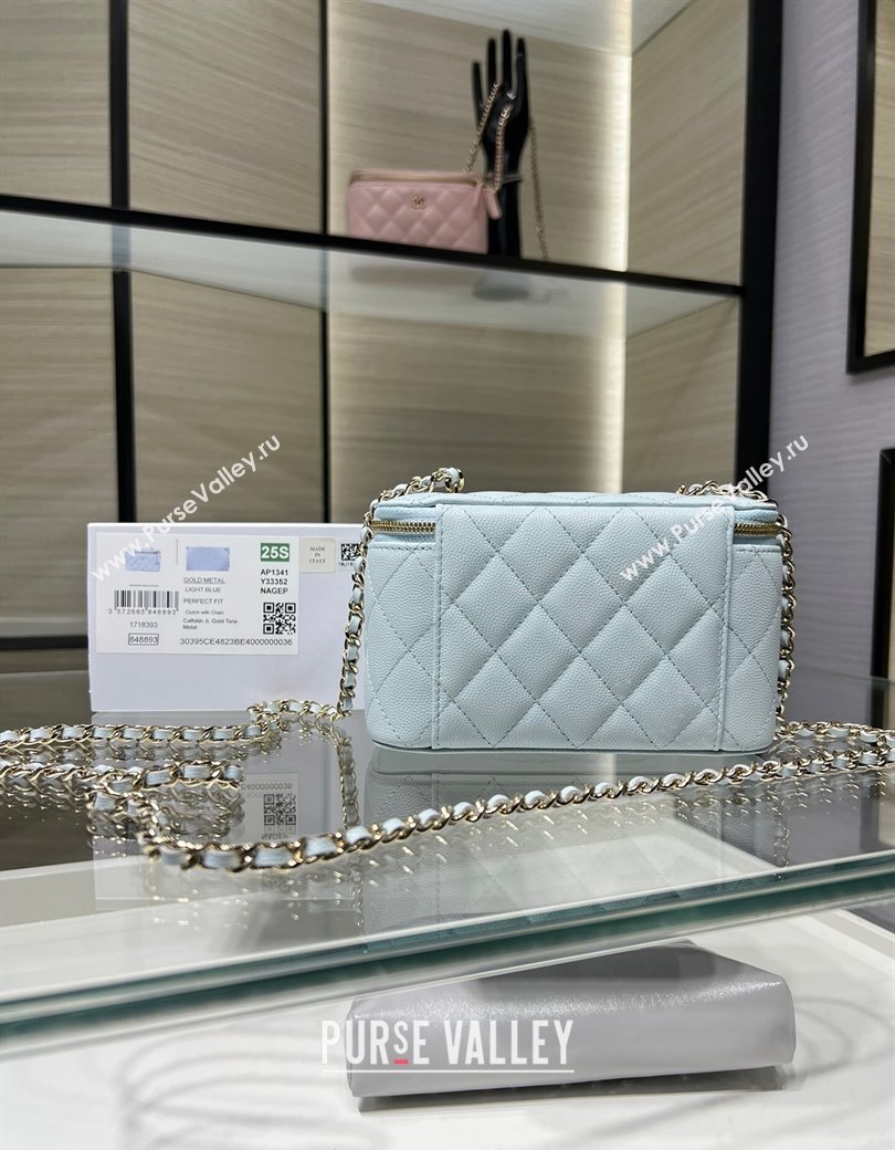 Chanel Grained Shiny Calfskin Classic Large Vanity with Chain Light Blue 2025 AP1341 (yezi-250812089)
