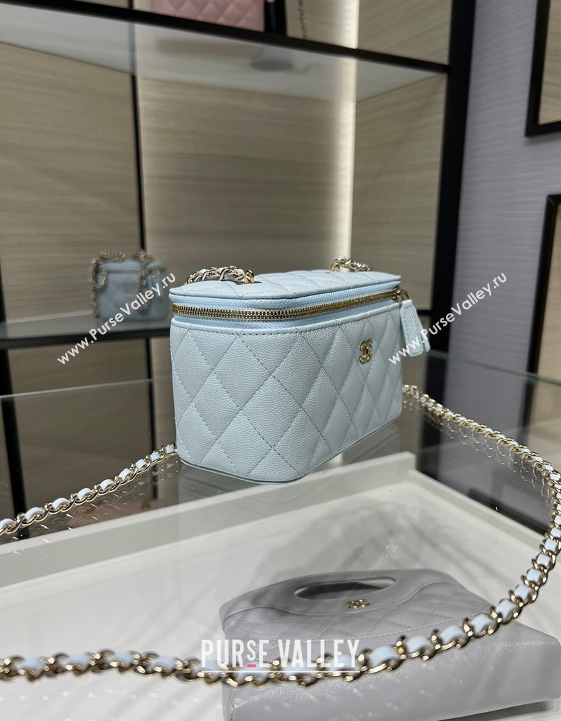 Chanel Grained Shiny Calfskin Classic Large Vanity with Chain Light Blue 2025 AP1341 (yezi-250812089)