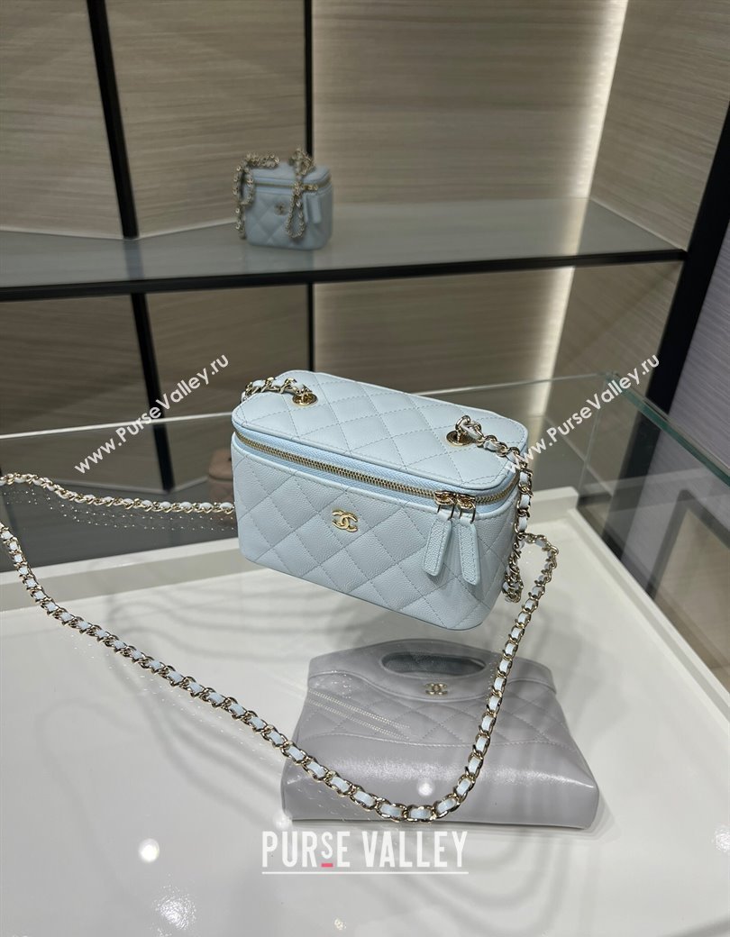 Chanel Grained Shiny Calfskin Classic Large Vanity with Chain Light Blue 2025 AP1341 (yezi-250812089)