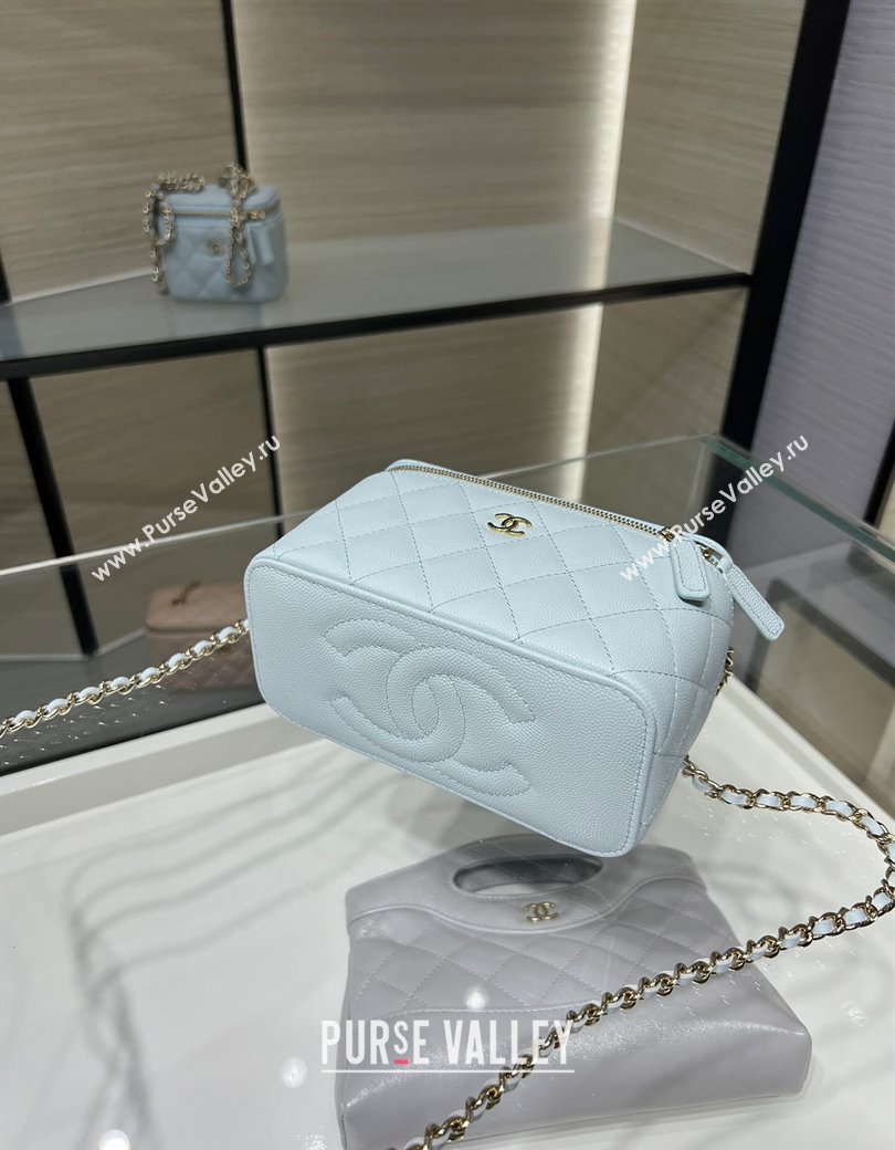 Chanel Grained Shiny Calfskin Classic Large Vanity with Chain Light Blue 2025 AP1341 (yezi-250812089)
