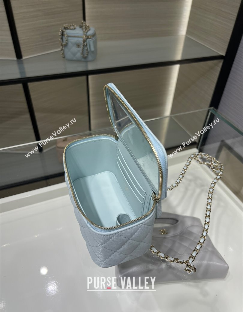 Chanel Grained Shiny Calfskin Classic Large Vanity with Chain Light Blue 2025 AP1341 (yezi-250812089)
