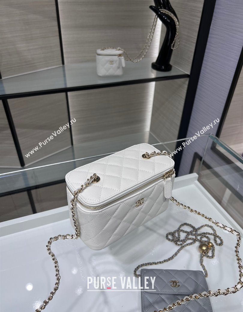 Chanel Grained Shiny Calfskin Classic Large Vanity with Chain White 2025 AP1341 (yezi-250812090)