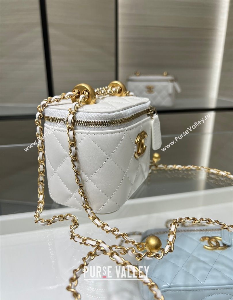 Chanel Shiny Calfskin Small Vanity with Ball Chain White 2025 AP2292 (yezi-250812092)