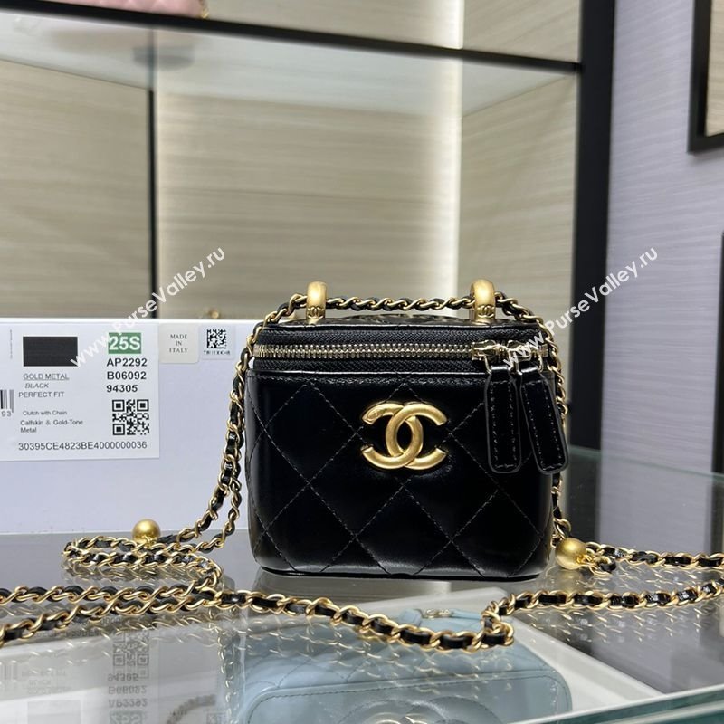Chanel Shiny Calfskin Small Vanity with Ball Chain Black 2025 AP2292 (yezi-250812093)