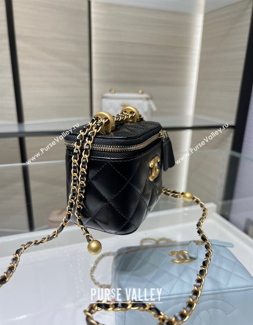 Chanel Shiny Calfskin Small Vanity with Ball Chain Black 2025 AP2292 (yezi-250812093)