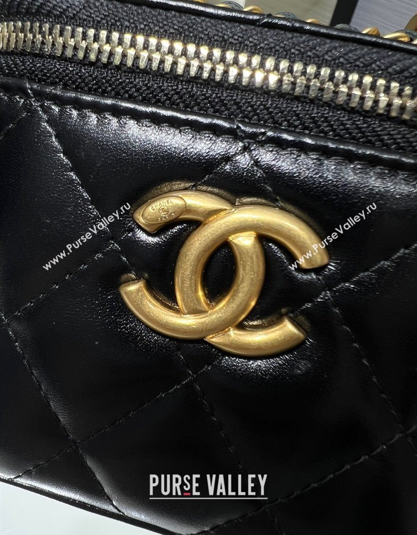 Chanel Shiny Calfskin Small Vanity with Ball Chain Black 2025 AP2292 (yezi-250812093)