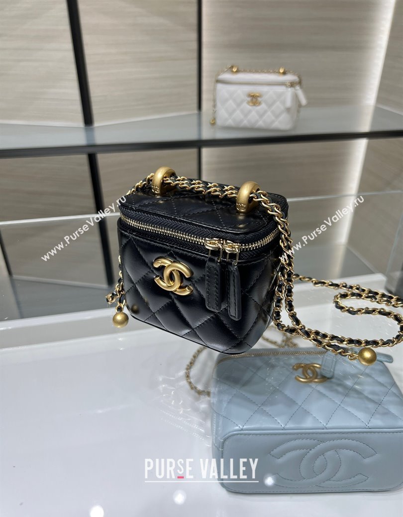 Chanel Shiny Calfskin Small Vanity with Ball Chain Black 2025 AP2292 (yezi-250812093)