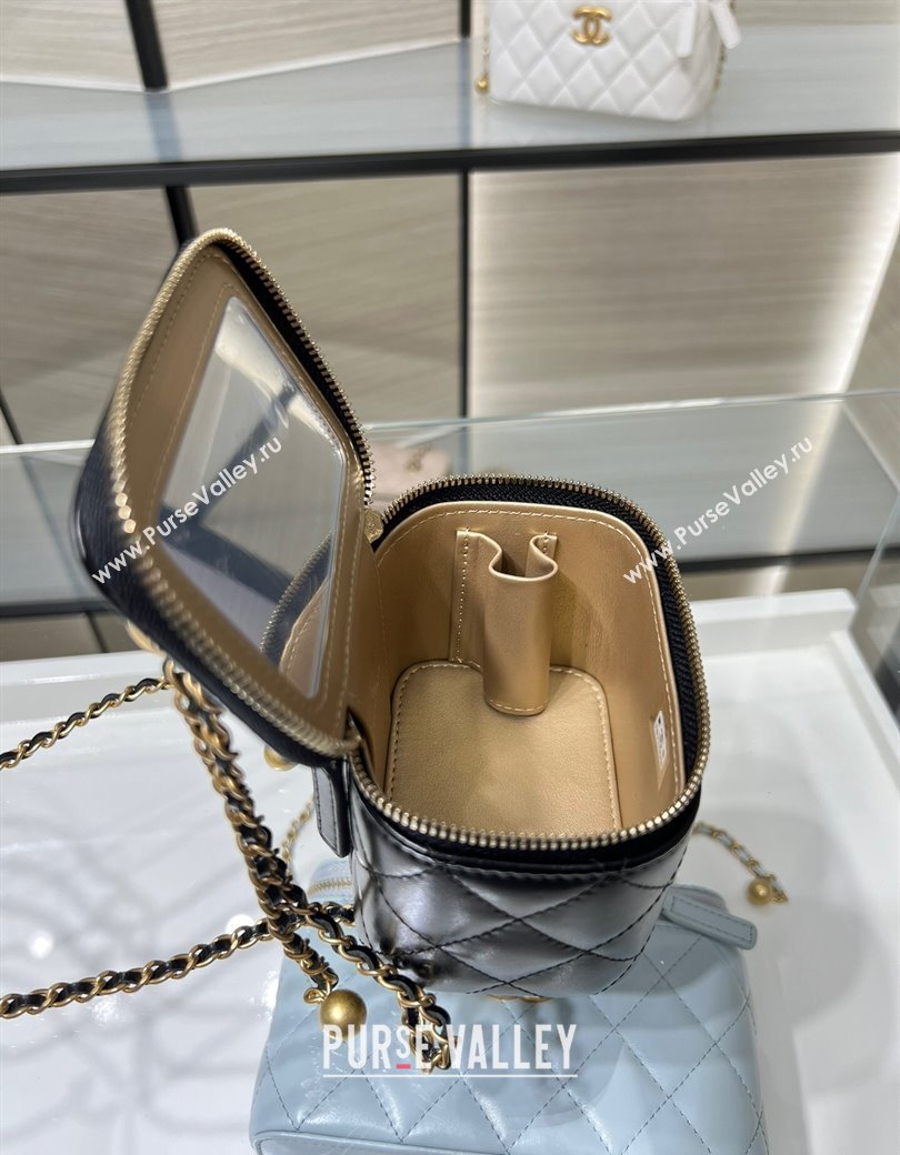 Chanel Shiny Calfskin Small Vanity with Ball Chain Black 2025 AP2292 (yezi-250812093)