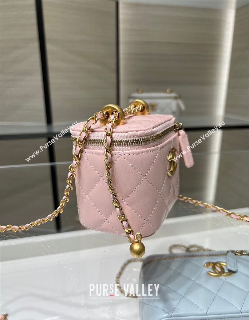 Chanel Shiny Calfskin Small Vanity with Ball Chain Light Pink 2025 AP2292 (yezi-250812094)
