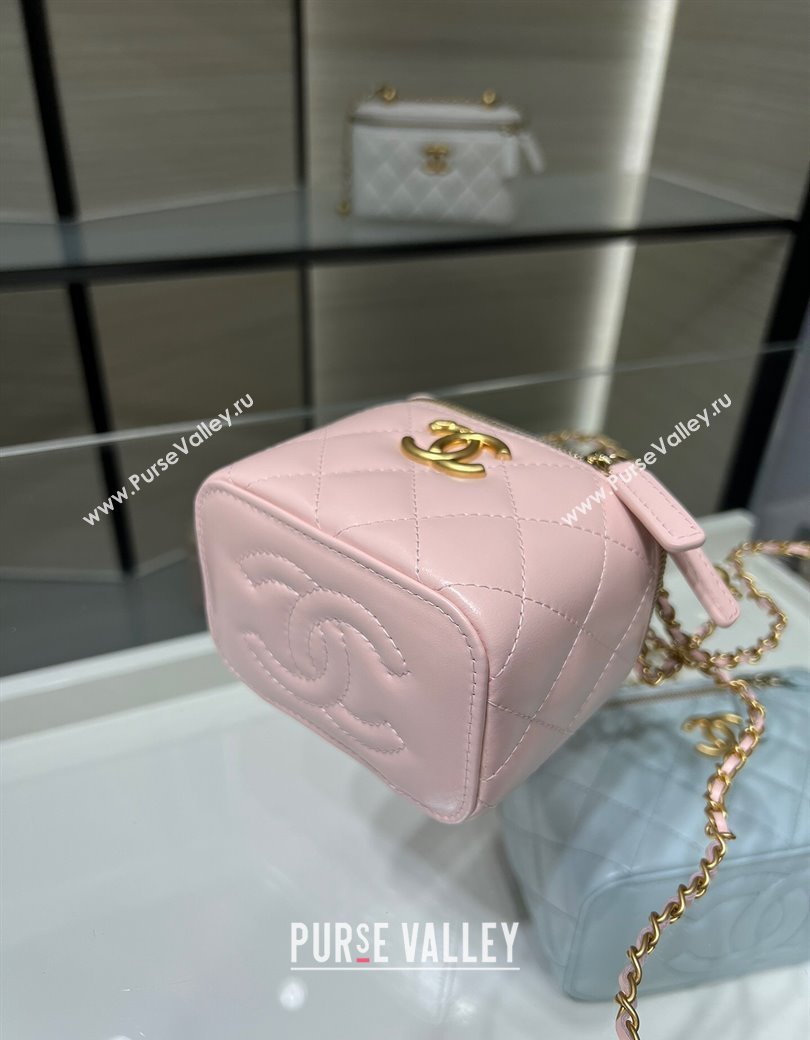 Chanel Shiny Calfskin Small Vanity with Ball Chain Light Pink 2025 AP2292 (yezi-250812094)