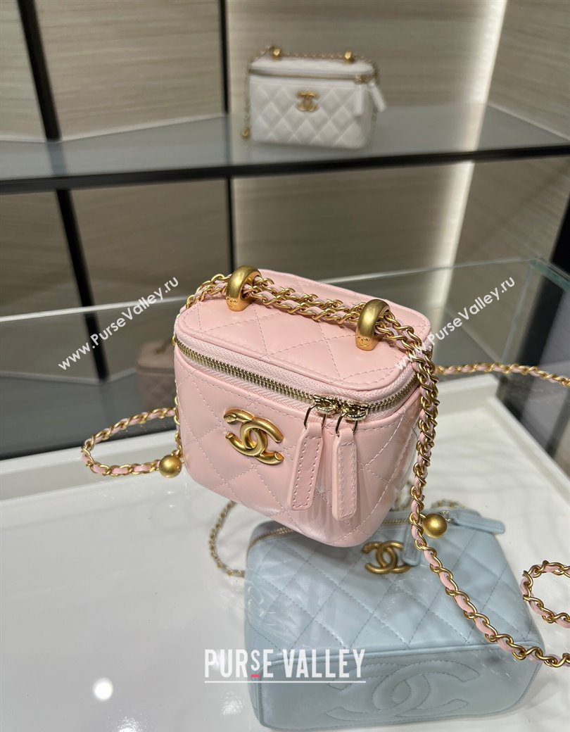 Chanel Shiny Calfskin Small Vanity with Ball Chain Light Pink 2025 AP2292 (yezi-250812094)