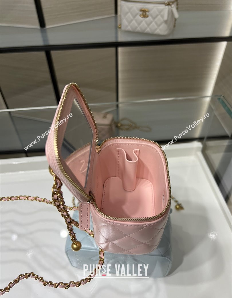 Chanel Shiny Calfskin Small Vanity with Ball Chain Light Pink 2025 AP2292 (yezi-250812094)