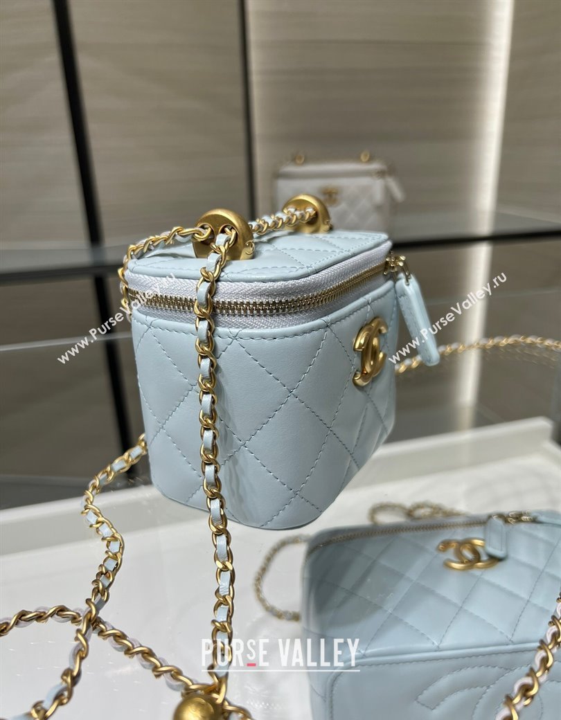 Chanel Shiny Calfskin Small Vanity with Ball Chain Light Blue 2025 AP2292 (yezi-250812095)