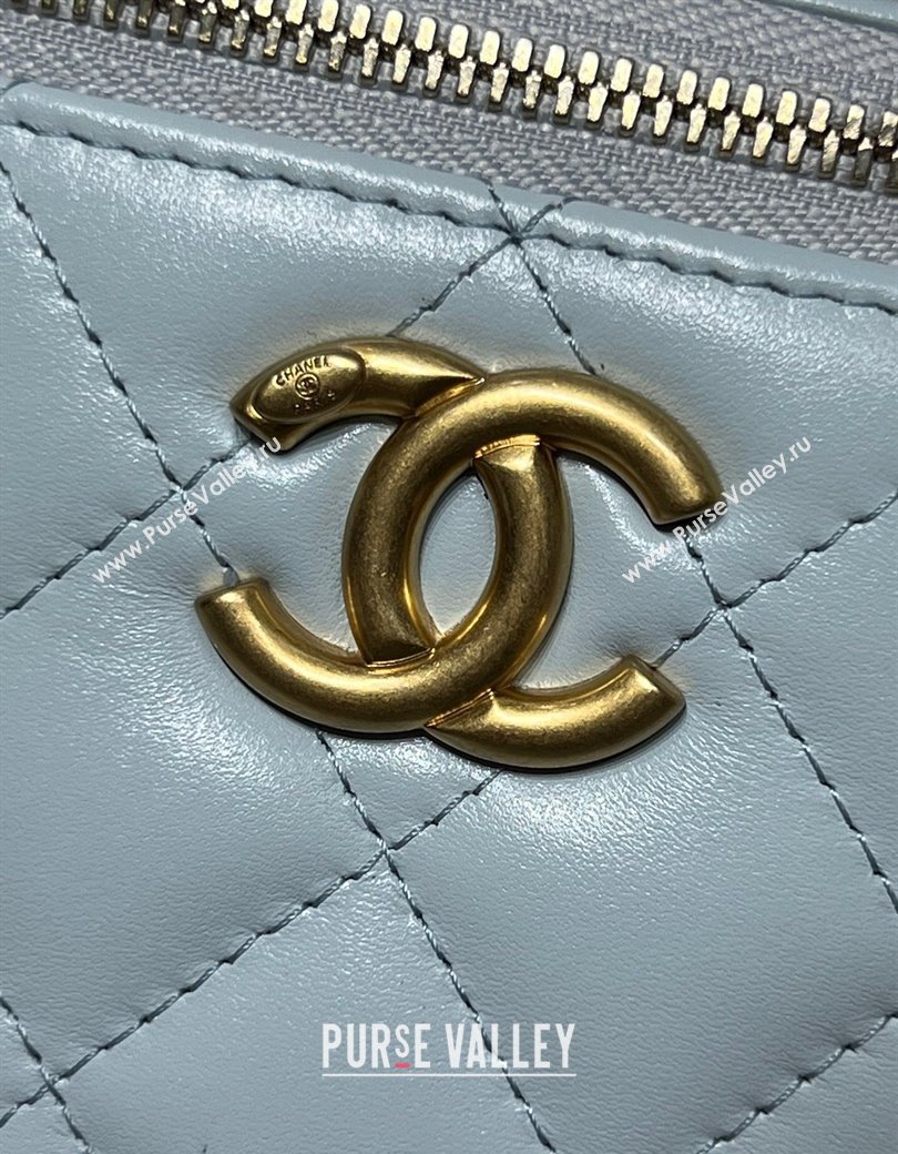 Chanel Shiny Calfskin Small Vanity with Ball Chain Light Blue 2025 AP2292 (yezi-250812095)