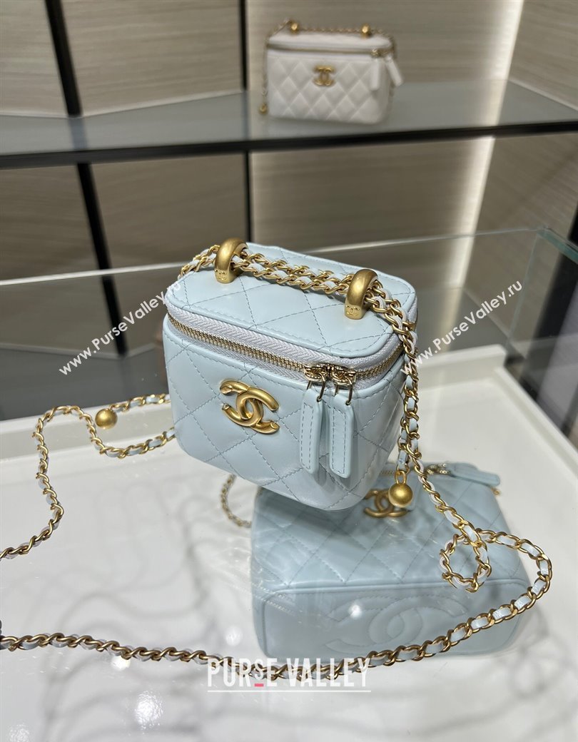 Chanel Shiny Calfskin Small Vanity with Ball Chain Light Blue 2025 AP2292 (yezi-250812095)