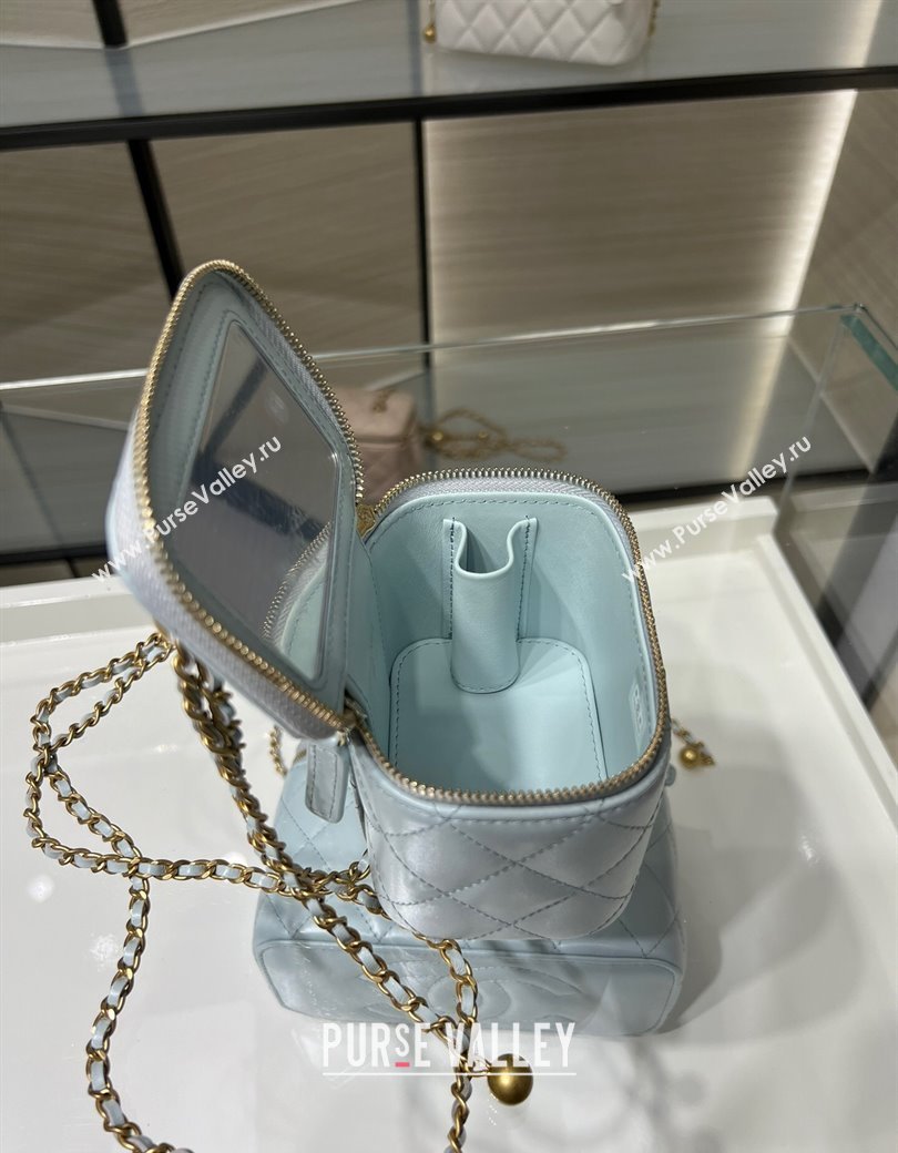 Chanel Shiny Calfskin Small Vanity with Ball Chain Light Blue 2025 AP2292 (yezi-250812095)