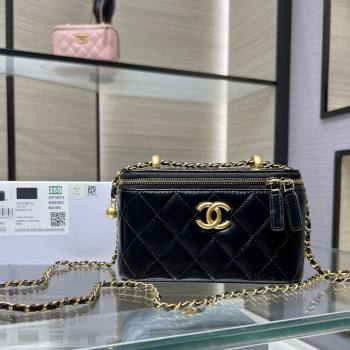 Chanel Shiny Calfskin Large Vanity with Ball Chain Black 2025 AP3651 (yezi-250812096)