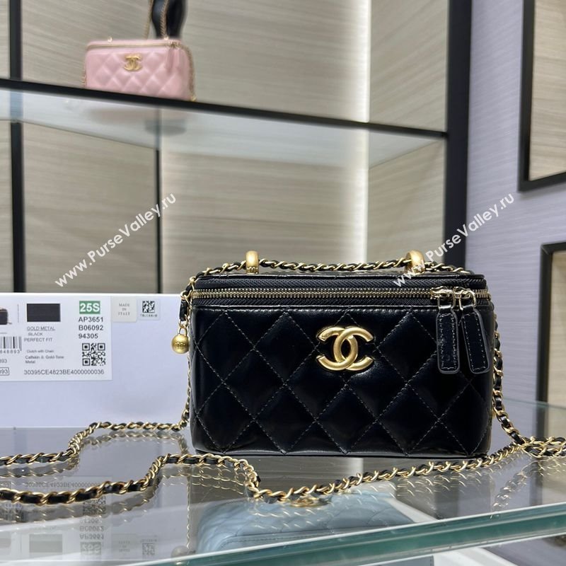 Chanel Shiny Calfskin Large Vanity with Ball Chain Black 2025 AP3651 (yezi-250812096)