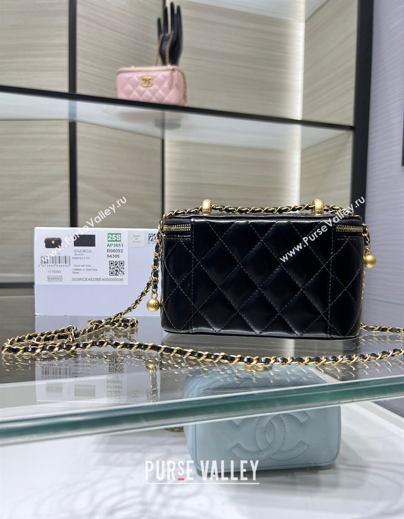 Chanel Shiny Calfskin Large Vanity with Ball Chain Black 2025 AP3651 (yezi-250812096)