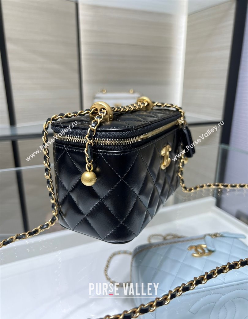 Chanel Shiny Calfskin Large Vanity with Ball Chain Black 2025 AP3651 (yezi-250812096)