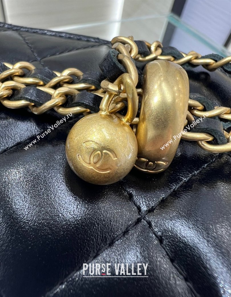 Chanel Shiny Calfskin Large Vanity with Ball Chain Black 2025 AP3651 (yezi-250812096)