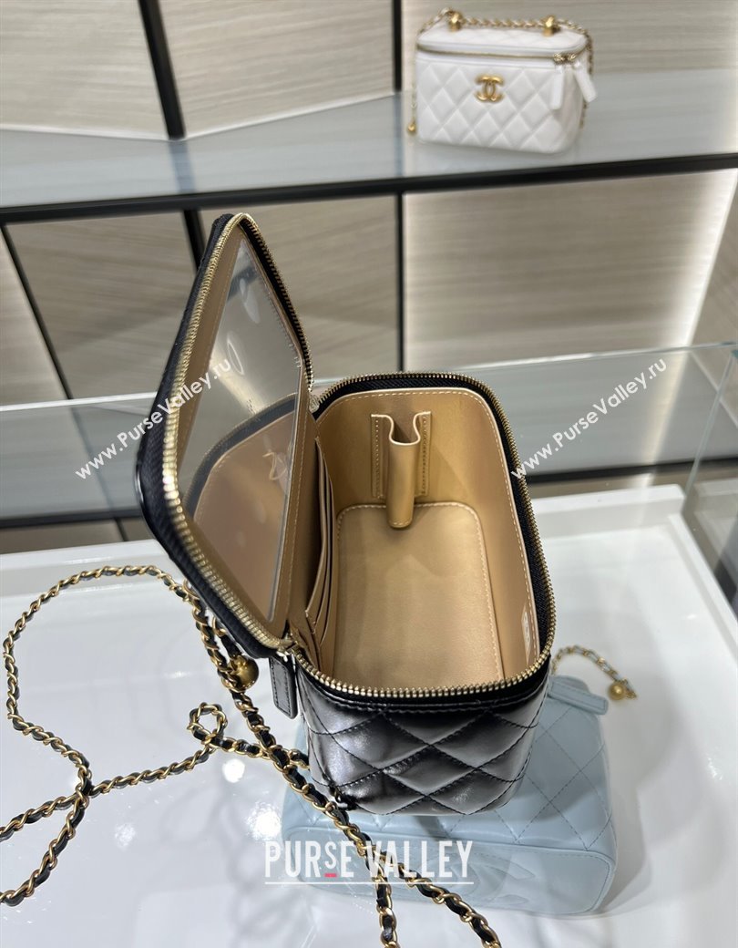Chanel Shiny Calfskin Large Vanity with Ball Chain Black 2025 AP3651 (yezi-250812096)