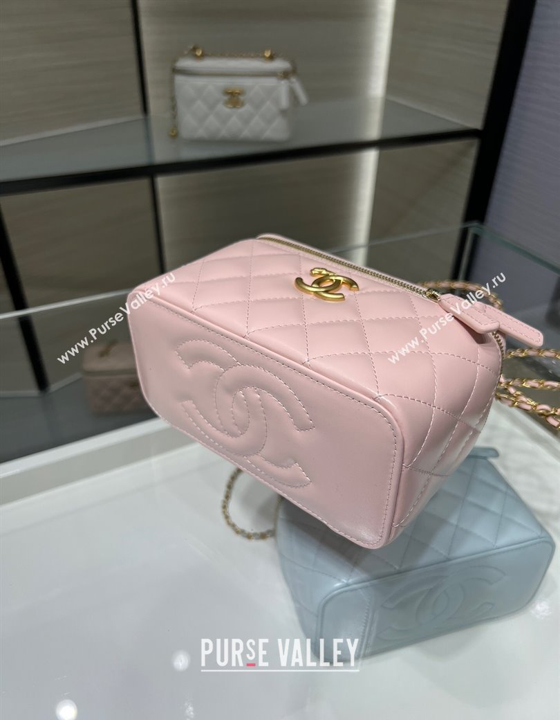 Chanel Shiny Calfskin Large Vanity with Ball Chain Light Pink 2025 AP3651 (yezi-250812097)