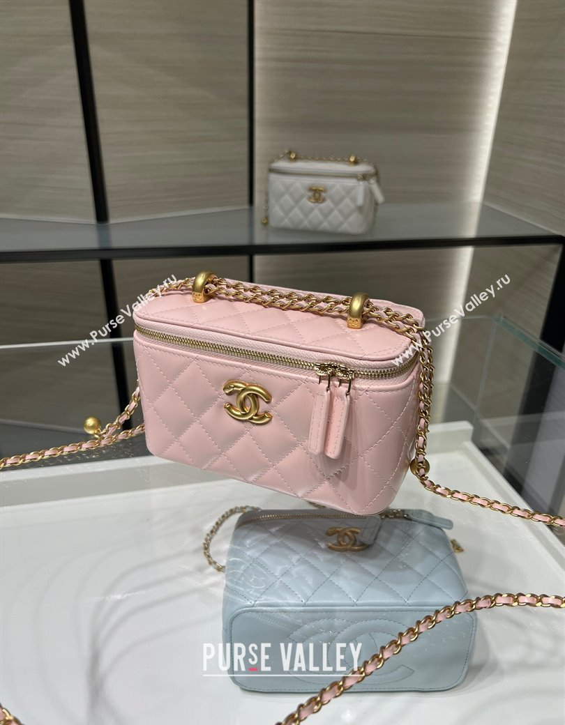 Chanel Shiny Calfskin Large Vanity with Ball Chain Light Pink 2025 AP3651 (yezi-250812097)