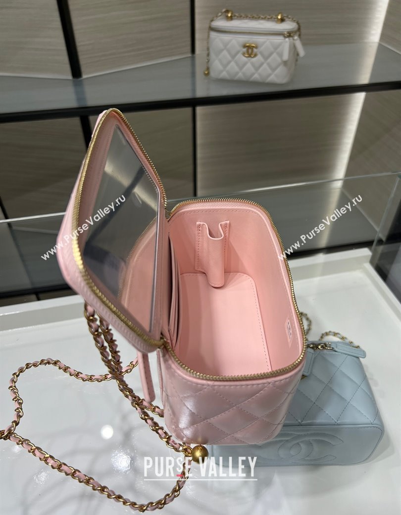 Chanel Shiny Calfskin Large Vanity with Ball Chain Light Pink 2025 AP3651 (yezi-250812097)