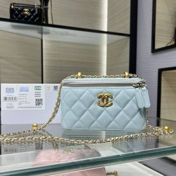 Chanel Shiny Calfskin Large Vanity with Ball Chain Light Blue 2025 AP3651 (yezi-250812098)