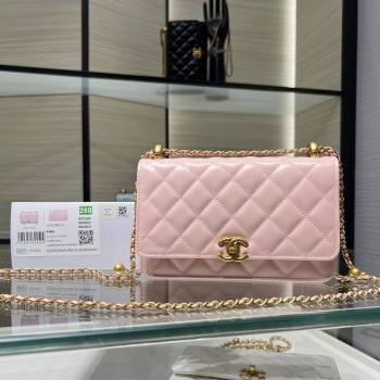 Chanel Shiny Calfskin Wallet On Chain WOC Light Pink 2025 AP2289 (yezi-2508110076)