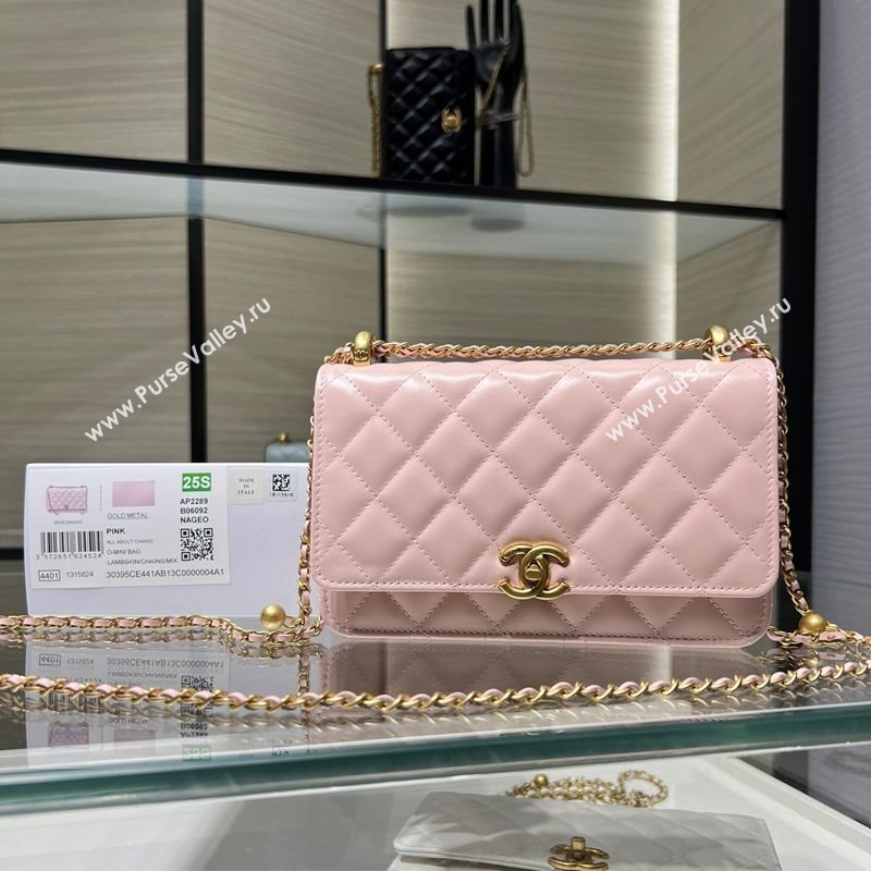 Chanel Shiny Calfskin Wallet On Chain WOC Light Pink 2025 AP2289 (yezi-2508110076)