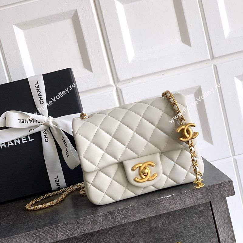 Chanel Shiny Lambskin Mini Square Flap Bag with CC Chain AS5758 Light Grey 2025 (yezi-250811101)